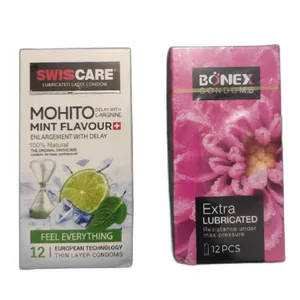 کاندوم بونکس مدل extra lubricated بسته 12 عددی به همراه کاندوم سوئیس کر مدل mohito بسته 12 عددی