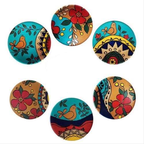 بشقاب دیوارکوب سفالی طرح هفت سین کد 00006 مجموعه 6 عددی