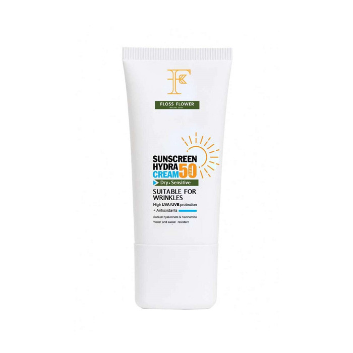 کرم ضد آفتاب بی رنگ صورت فلوس فلاور SPF 50 مدل HYDRA محافظ در برابر UVA و UVB مناسب برای پوست‌های خشک و حساس حجم 50 میلی لیتر
