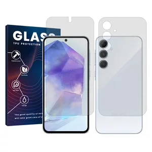 Glass Resistant model transparent screen protector suitable for Samsung Galaxy A55 mobile phone along with the back protector