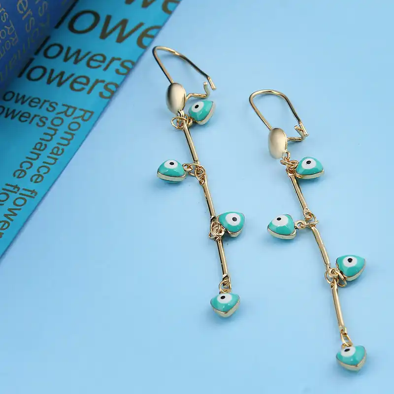 گوشواره زنانه بازرگانی میلادی مدل آویزی چشم و نظر کد GZN_321