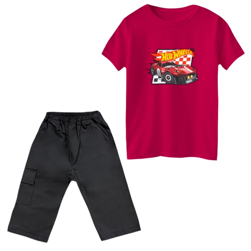 ست تی‌شرت و شلوارک پسرانه مدل مسابقه ماشینها