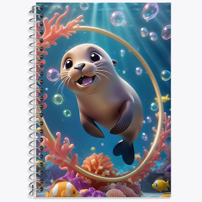 دفتر زبان 50 برگ خندالو مدل سه خط طرح فوک دریایی کد F7791