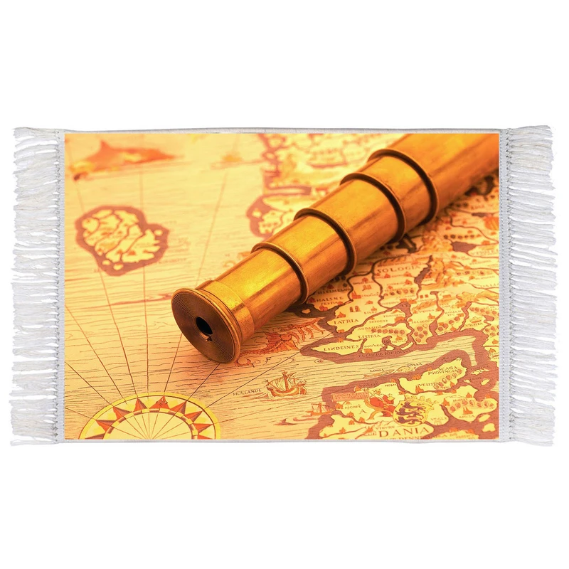 فرش ماشینی دیوارکوب اطلس آبی طرح دوربین و نقشه دریا مدل T1736