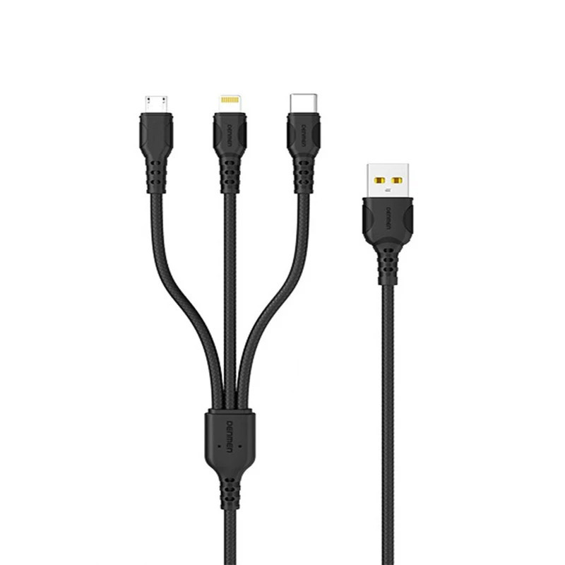 کابل تبدیل USB به لایتنینگ/USB-C/microUSB دنمن مدل MAX FOR 1 IN 3 PLUS طول 1 متر