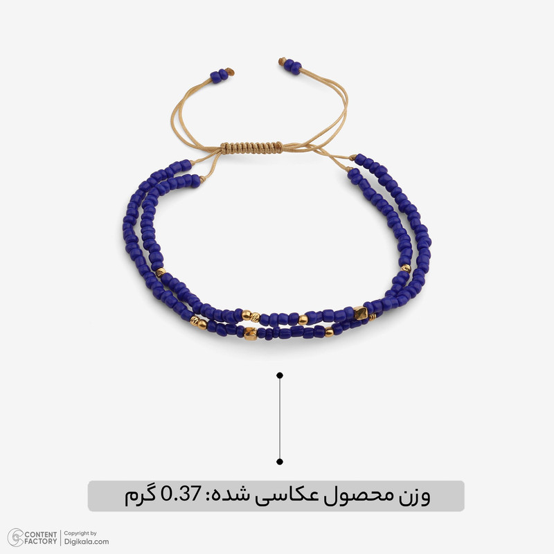دستبند طلا 18 عیار زنانه با بند نخی وی گالری مدل سنگی 2 لاین گوی البرنادو و منجوق