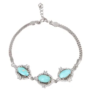 دستبند نقره زنانه بازرگانی میلادی مدل سنگ فیروزه کد DP_507