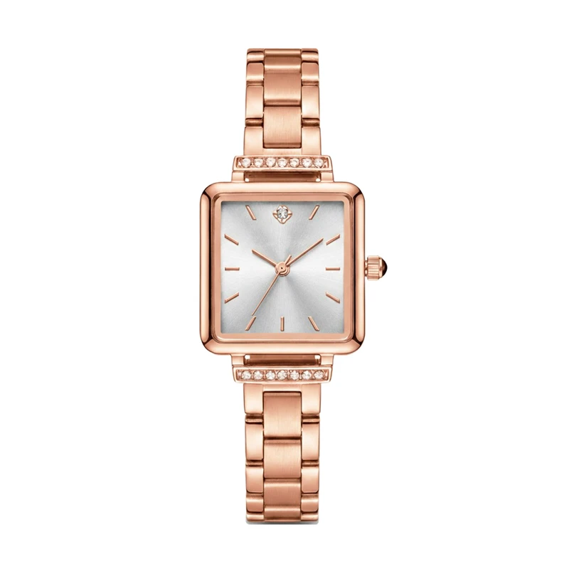 ساعت مچی عقربه‌ای کوارتز زنانه مدل مربع نگینی مینیمال کد 129C