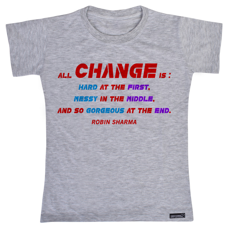 تی شرت آستین کوتاه پسرانه 27 مدل Robin Sharma All Change کد MH1522