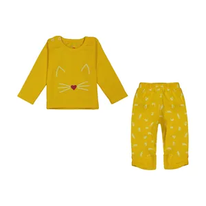 ست تی شرت آستین بلند و شلوار نوزادی دخترانه آدمک مدل 2171220-59