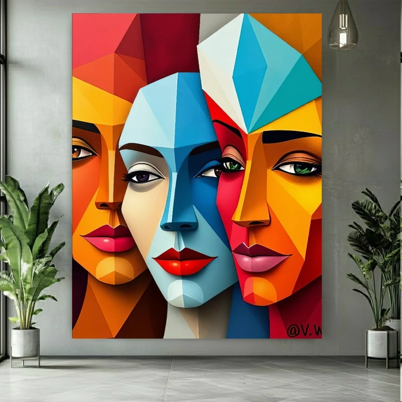 پوستر پارچه ای طرح مخمل  چهره مدرن مدل پرتره انتزاعی کد PY770