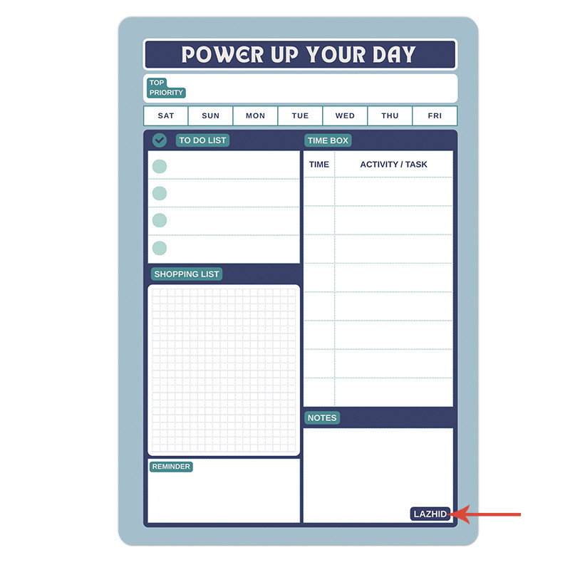 تخته وایت برد لاژید طرح پلنر روزانه سایز 20X30 سانتیمتر