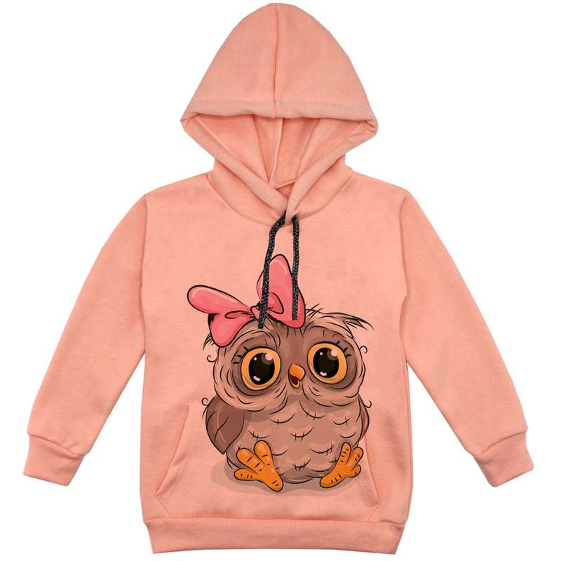 هودی دخترانه مدل جغد F154 رنگ گلبهی