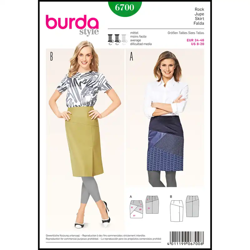 الگو خیاطی دامن زنانه بوردا استایل کد 6700 سایز 34 تا 46 متد مولر