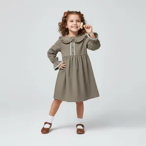 پیراهن آستین بلند یقه ب ب دخترانه مدل عروسکی