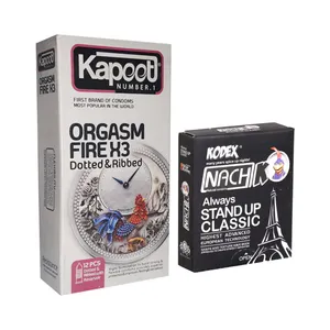 کاندوم کاپوت مدل ORGASM FIRE X3 بسته 12 عددی به همراه کاندوم ناچ کدکس مدل STAND UP بسته 3 عددی