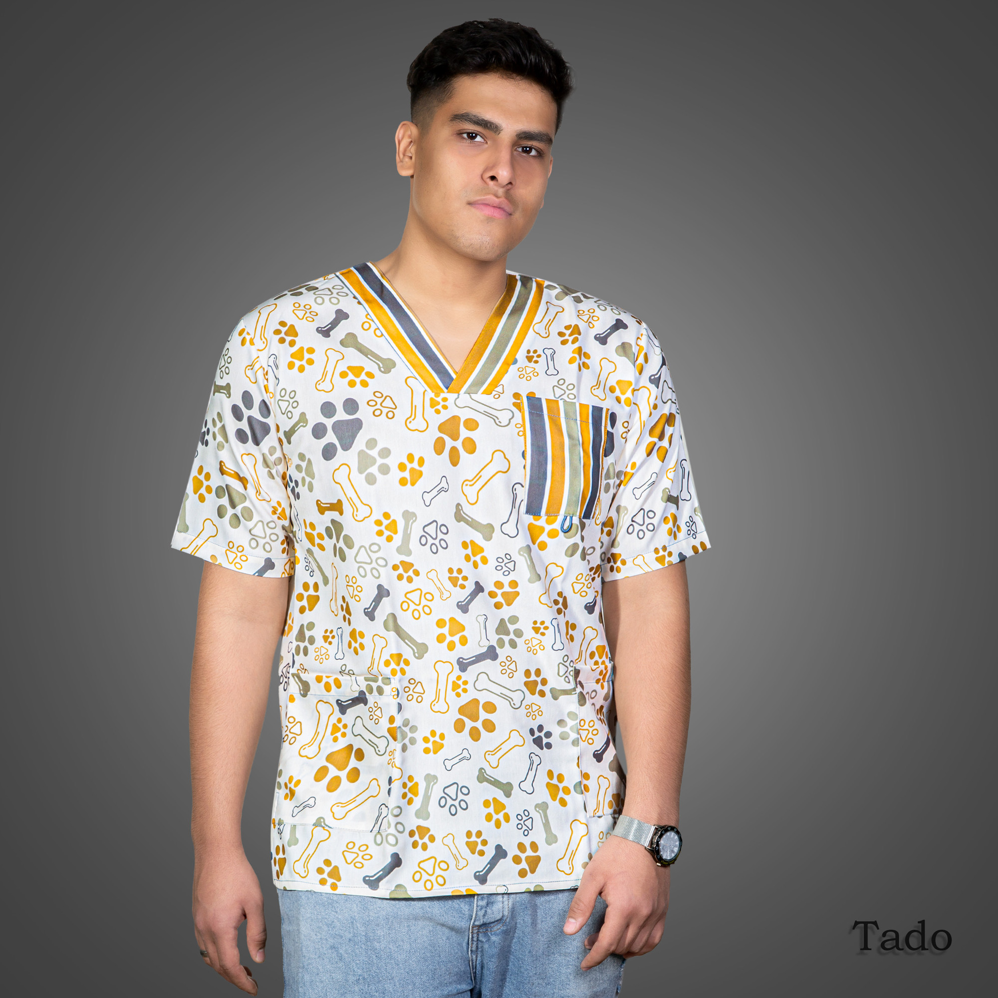 روپوش پزشکی مردانه تادو طرح پت مدل RO42