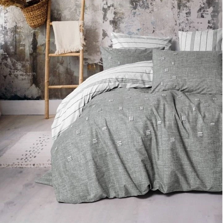 سرویس ملحفه 2 نفره 6 تکه کاتن باکس مدل Klein Nakisli Rnf Patara Gri