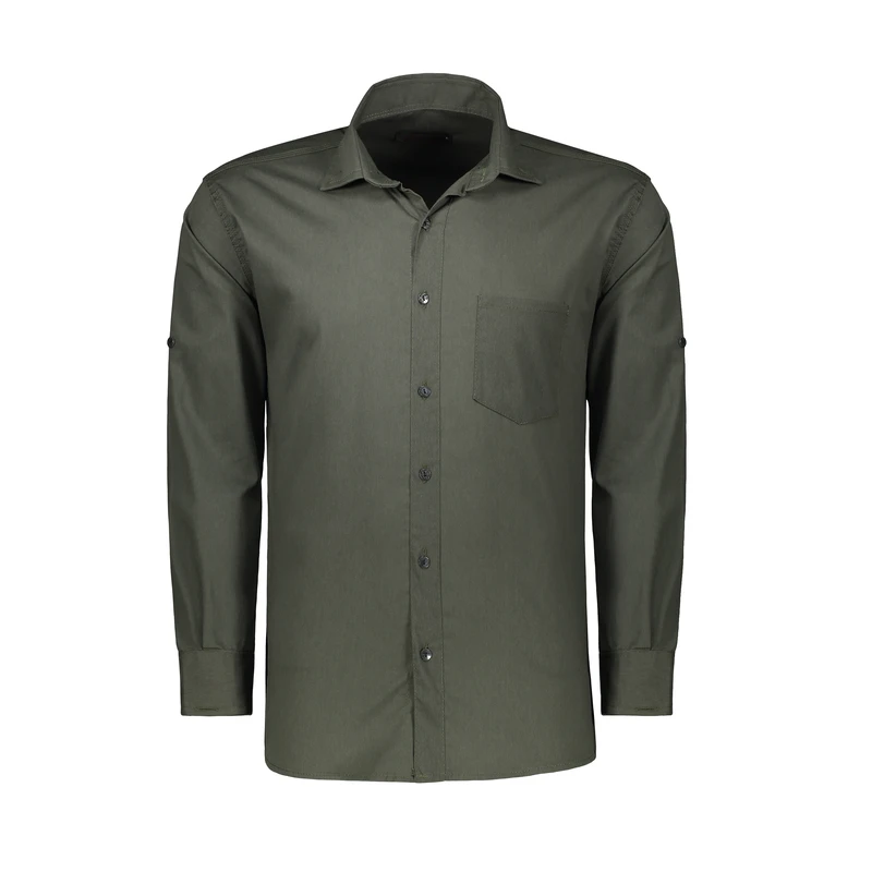 پیراهن آستین بلند یقه برگردان مردانه مدل کتان تک جیب کد CT-Z