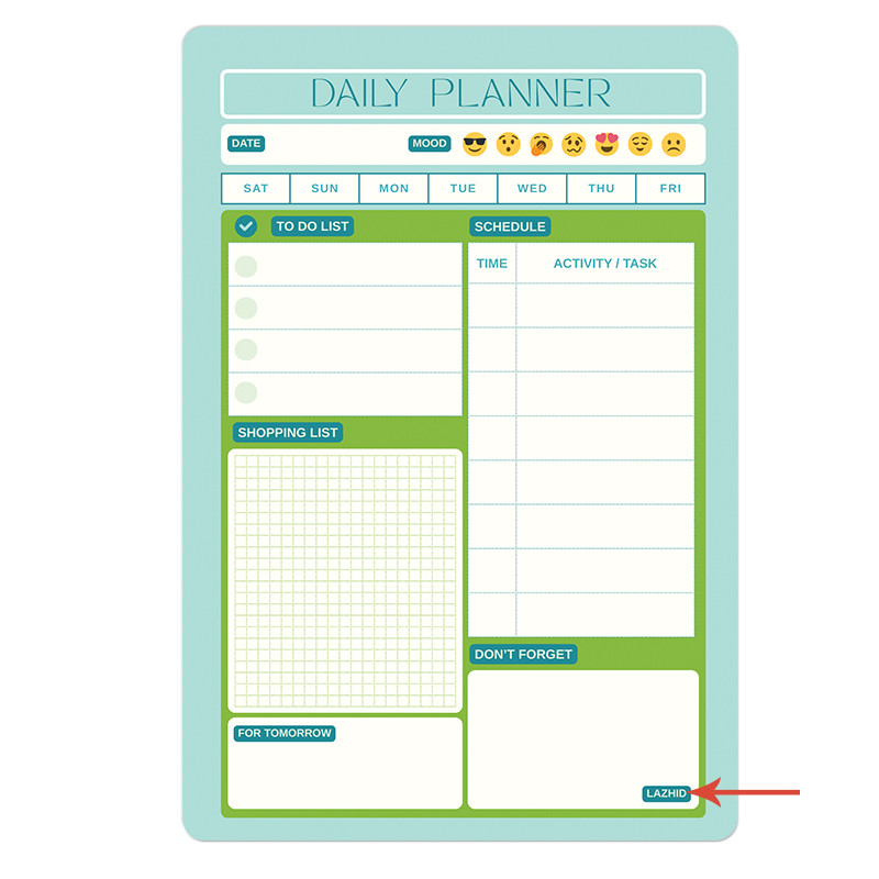 تخته وایت برد لاژید طرح پلنر روزانه سایز 20X30 سانتیمتر