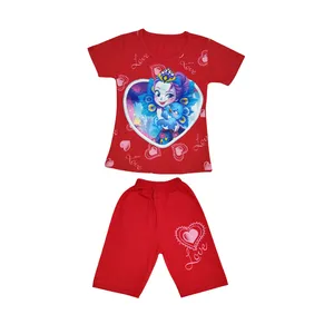 ست تی شرت آستین کوتاه و شلوارک دخترانه مدل چراغدار کد 1