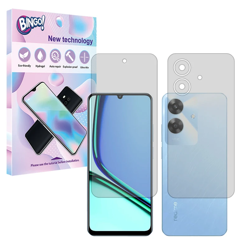 محافظ صفحه نمایش شفاف بینگو مدل Tough مناسب برای گوشی موبایل ریلمی Note 60 به همراه محافظ پشت گوشی