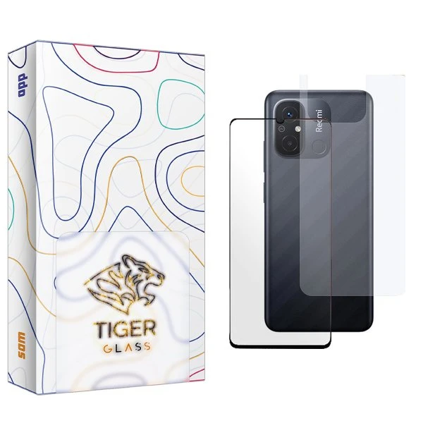 محافظ صفحه نمایش شیشه ای تایگر گلس مدل APL2 مناسب برای گوشی موبایل شیائومی Redmi 12c  به همراه محافظ پشت گوشی