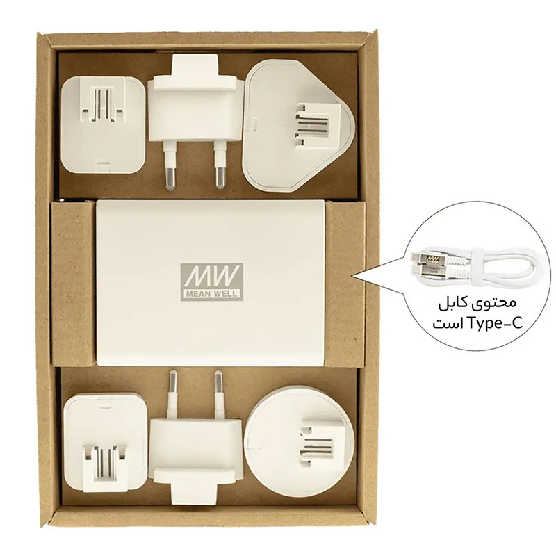 شارژر دیواری 100 وات مینول مدل NGE100-GAN به همراه کابل تبدیل USB-C