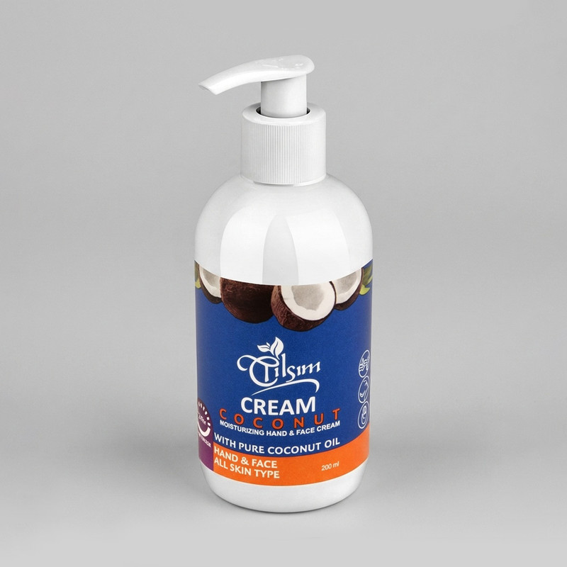 کرم مرطوب کننده دست و صورت تیلسیم مدل coconut oil مناسب انواع پوست حجم 200 میلی لیتر