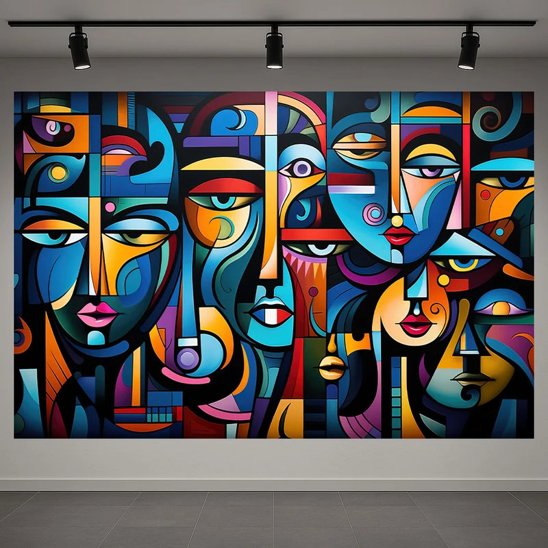 پوستر پارچه ای طرح مخمل انتزاعی چهره های تو در تو مدل کوبیسم کد AR3060374