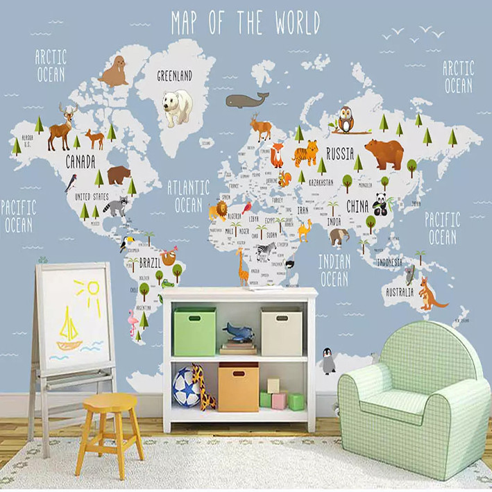 پوستر دیواری اتاق کودک مدل نقشه حیوانات نوشته انگلیسی DVRF1574