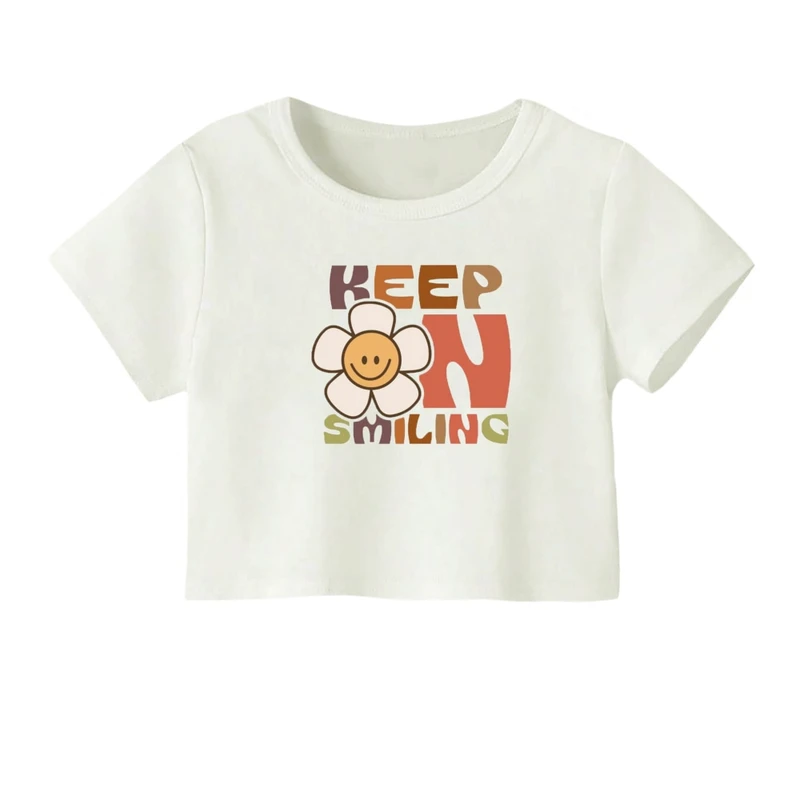 کراپ‌ تی‌شرت آستین کوتاه زنانه مدل اسمایل