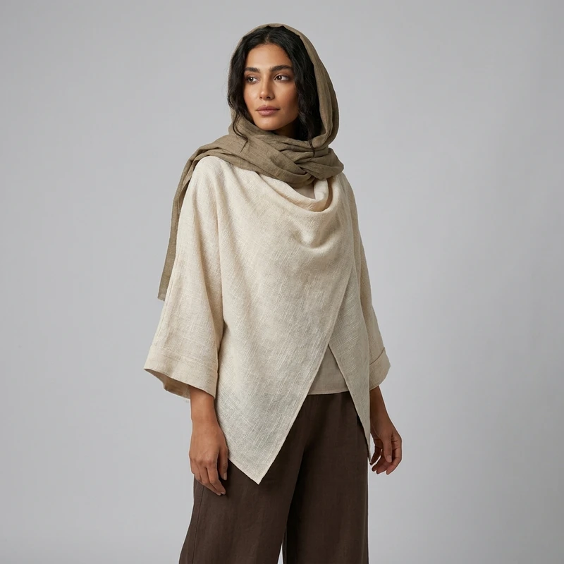 پانچو زنانه لینن مدل دراپ 02 