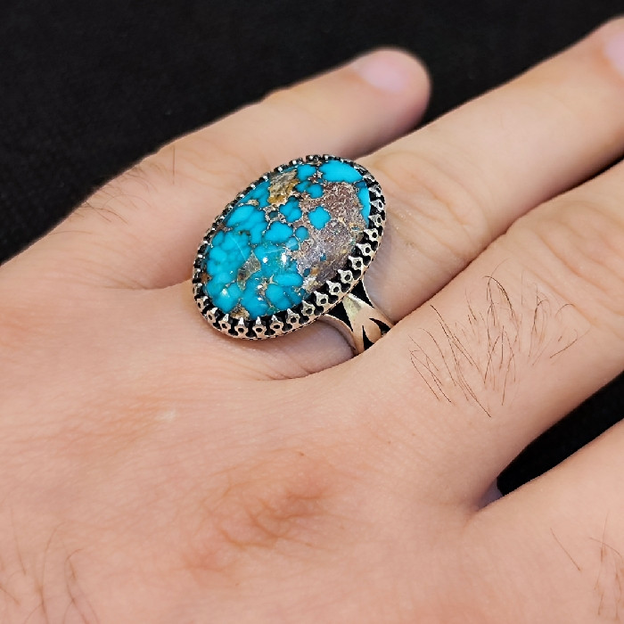 انگشتر نقره مردانه مدل  سنگ فیروزه نیشابور کد 630