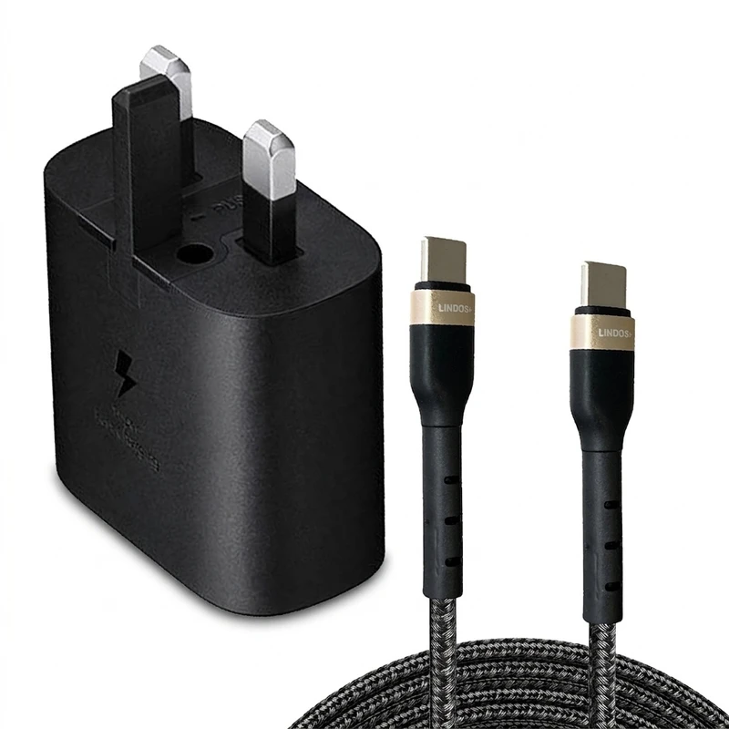 شارژر دیواری 25 وات لیندوس پلاس مدل Galaxy S23 FE با کابل USB-C