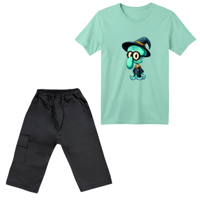 ست تی‌شرت آستین کوتاه و شلوارک پسرانه مدل باب اسفنجی کد02