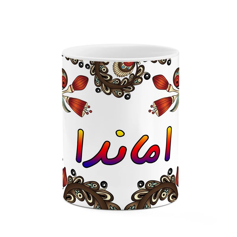 ماگ کاکتی مدل اسم اماندا طرح سنتی گل و بته کد mgh43760