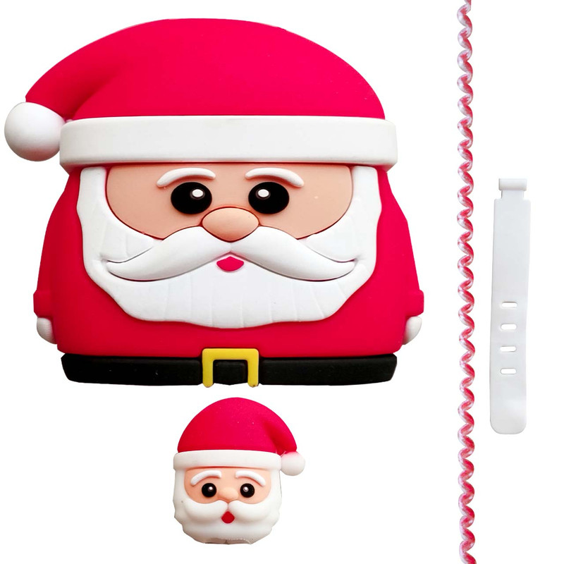 محافظ کابل طرح فانتزی بابا نوئل مدل Santa Claus به همراه محافظ شارژر دیواری مجموعه 4 عددی