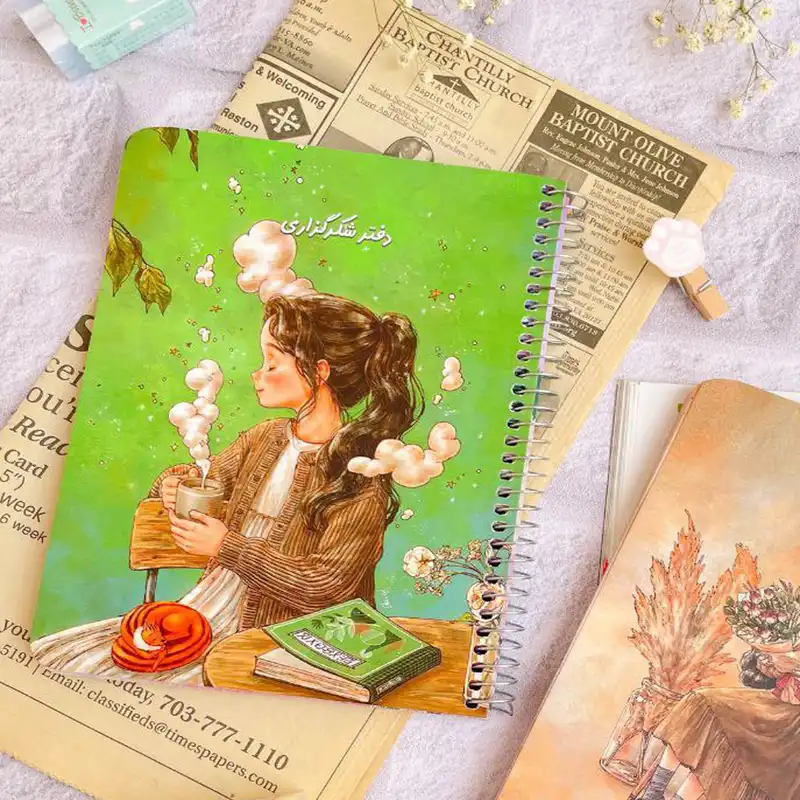 دفتر شکرگزاری 80 برگ سویل طرح دختر و چای داغ کد 7009