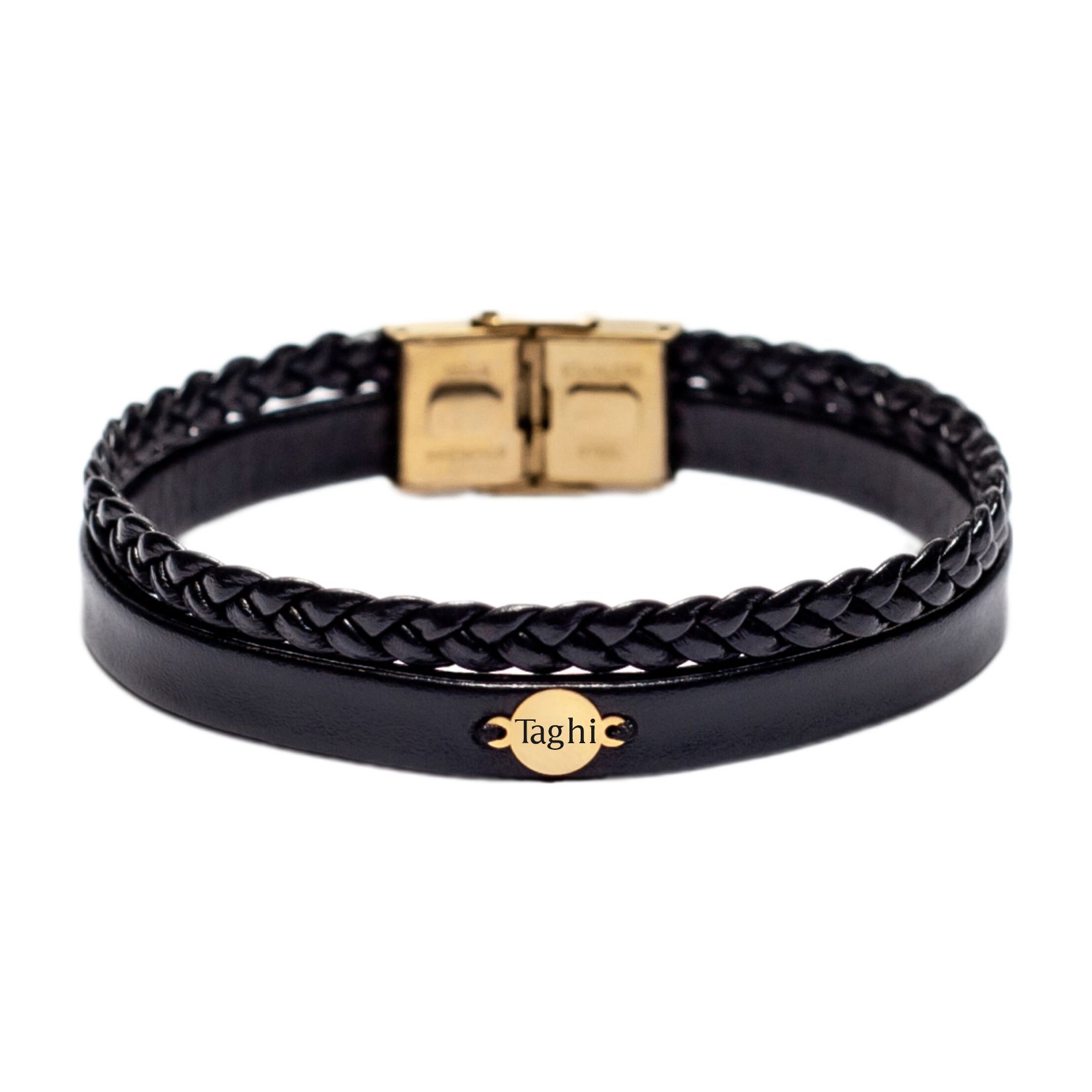 دستبند طلا 18 عیار مردانه لیردا مدل اسم تقی