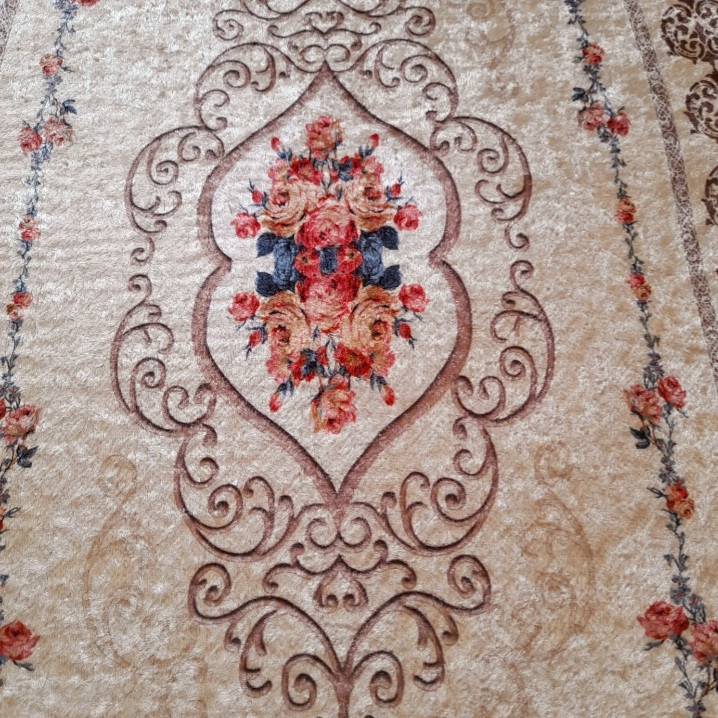 فرش پارچه ای مدل بیضی کد 222 زمینه کرم