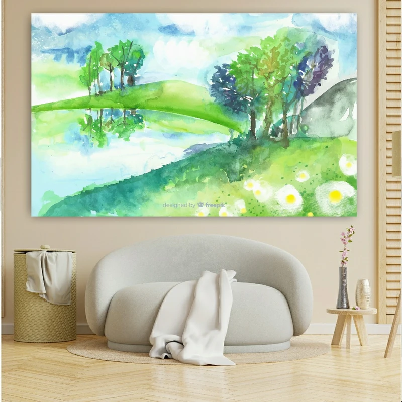 تابلو بوم مدل چرم مخمل طرح نقاشی طبیعت کد SDM1440