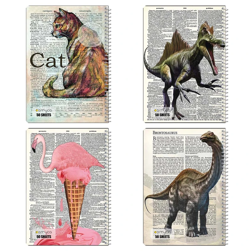 دفتر نقاشي 50 برگ کارنيکا طرح روزنامه وینتج حیوانات Vintage Newspaper Animals کد 49839 مجموعه 4 عددی