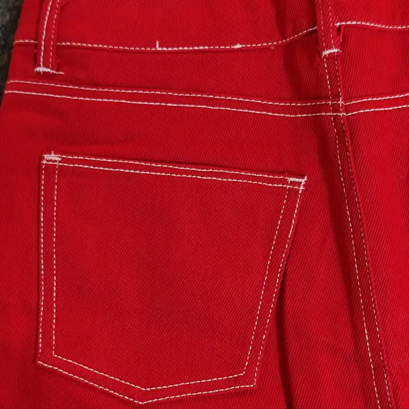 دامن راسته زنانه مدل جین عروسکی رنگ قرمز