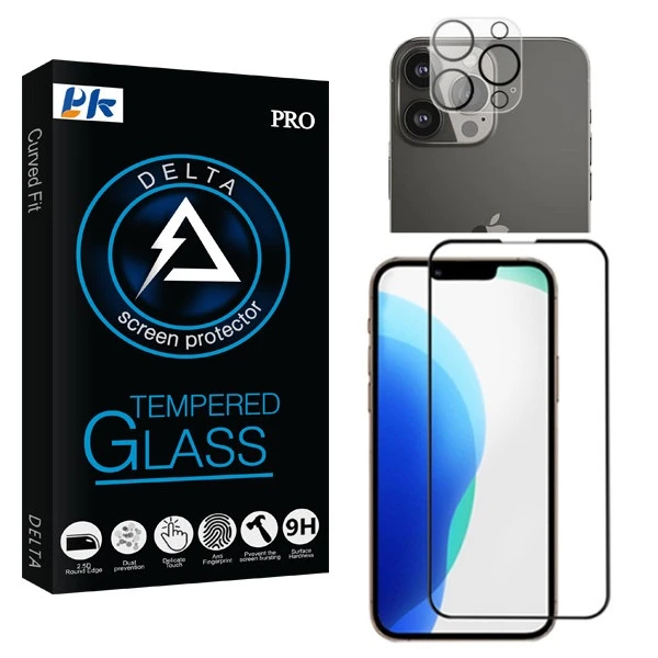 محافظ صفحه نمایش دلتا مدل پي كي مناسب برای گوشی موبایل اپل iPhone 13 Pro max به همراه محافظ لنز دوربین