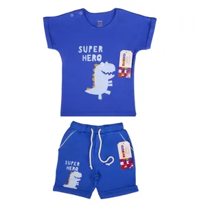 ست تی شرت و شلوارک نوزادی روکو کوچولو مدل دایناسور رنگ آبی