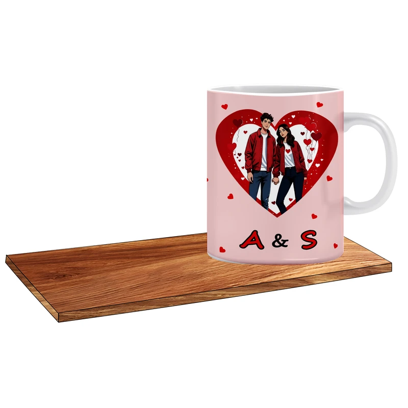 ماگ ال ایکس پی طرح کادوی عاشقانه برای اسم های A & S به همراه زیر لیوانی