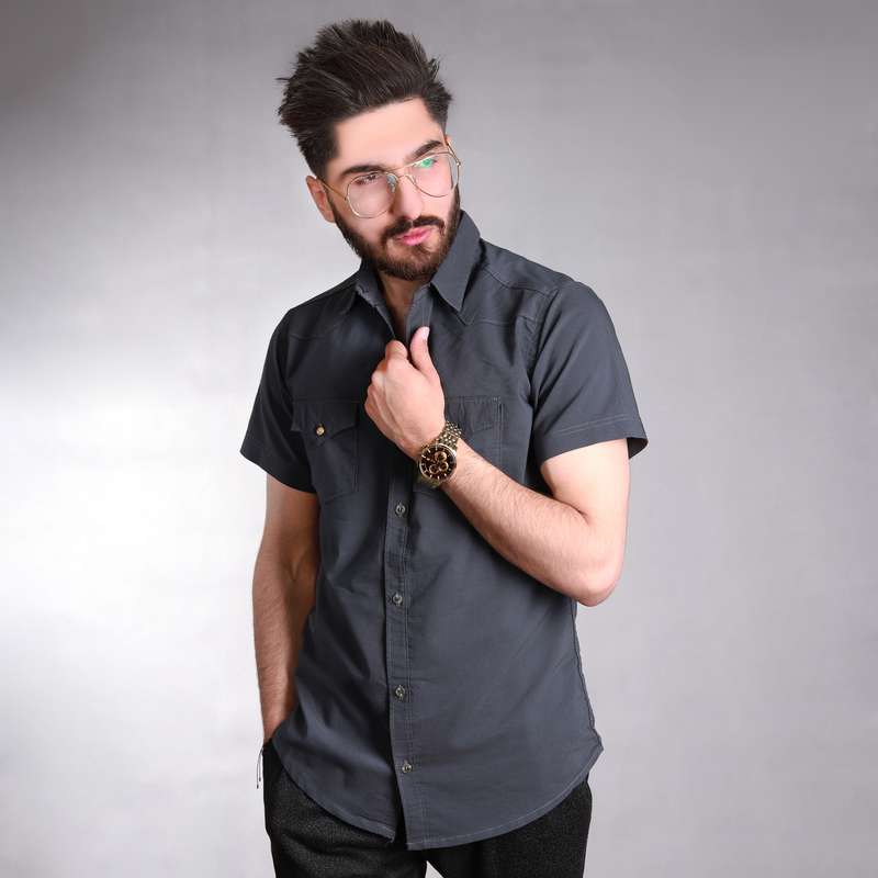 پیراهن آستین کوتاه مردانه مدل کتان رنگ مشکی