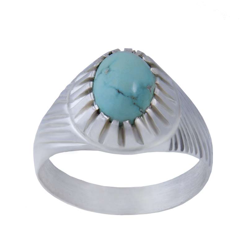 انگشتر نقره مردانه بازرگانی میلادی مدل سنگ فیروزه نیشابور کد AM_033