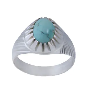 انگشتر نقره مردانه بازرگانی میلادی مدل فیروزه طبیعی نیشابور کد AM_033